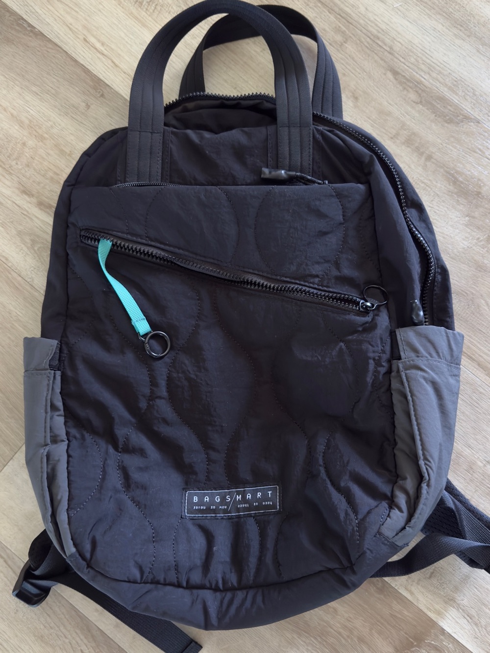 BagSmart Women's Quilted Black Backpack with Teal Accent